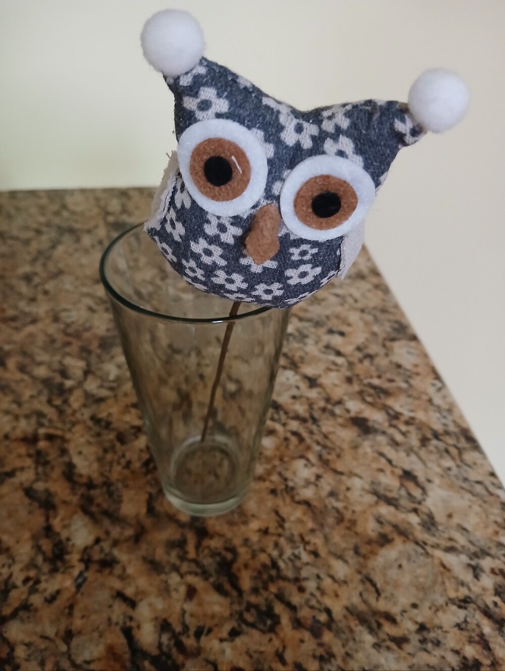 Gray Floral Owl Plush On A Stick